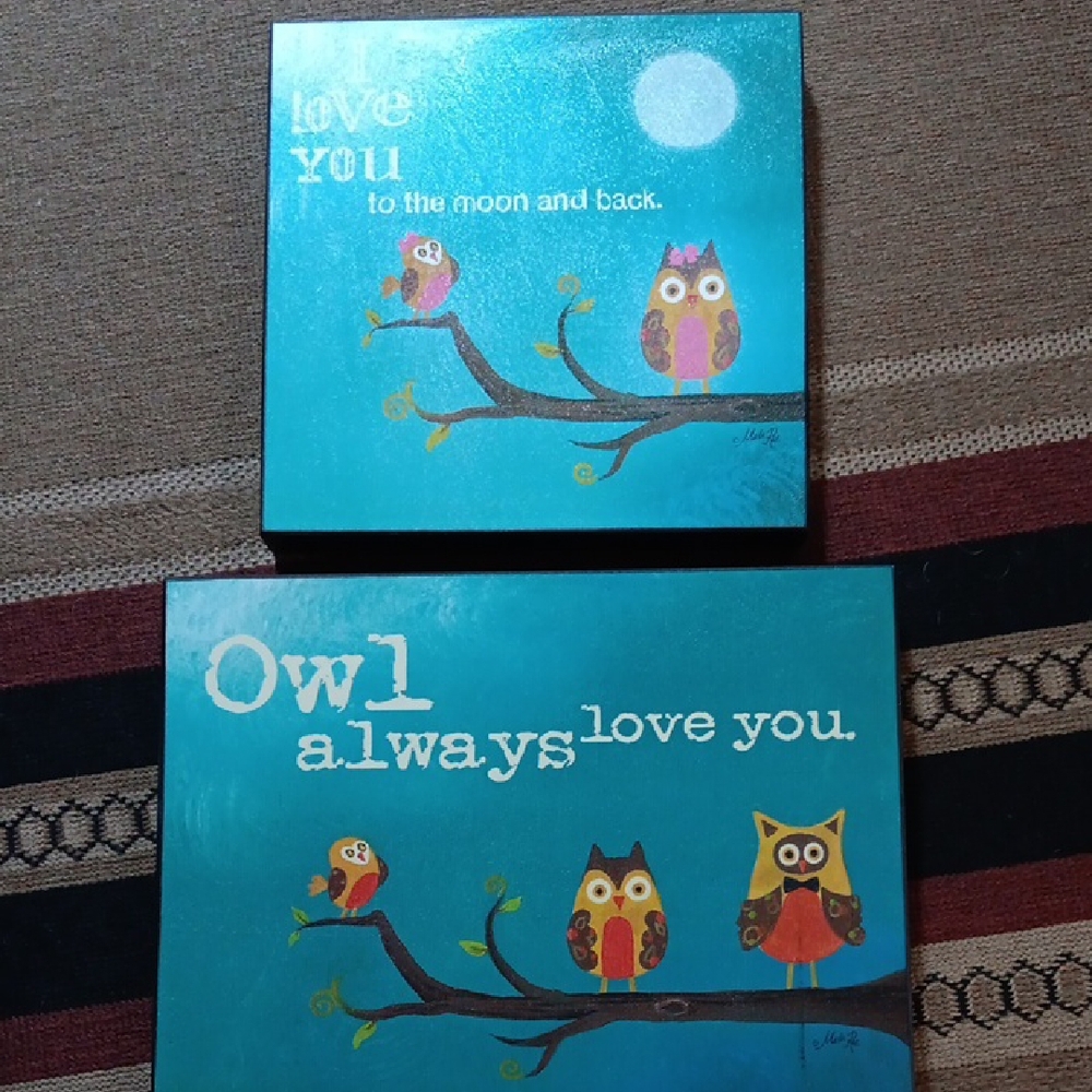 Charming Owl Wall Art Set - Blue and Brown